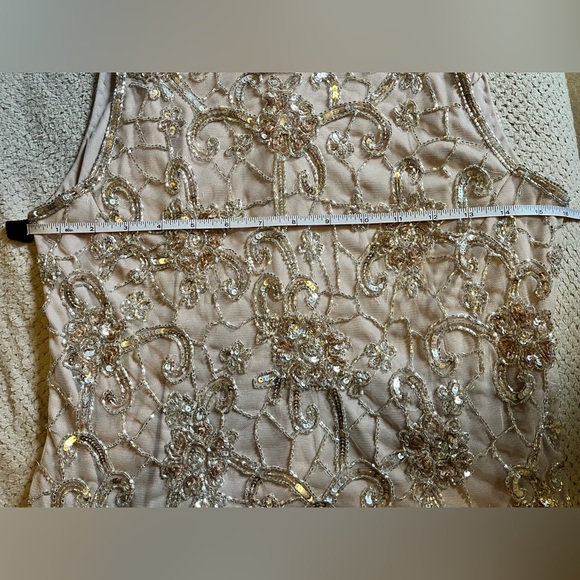 NWT J KARA Beaded Formal Sleeveless Blush Gown with Gold Sequins - Picture 11 of 16